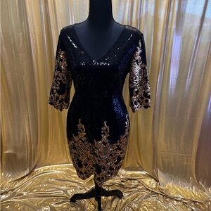 Elegant Black and Gold Sequin Dress